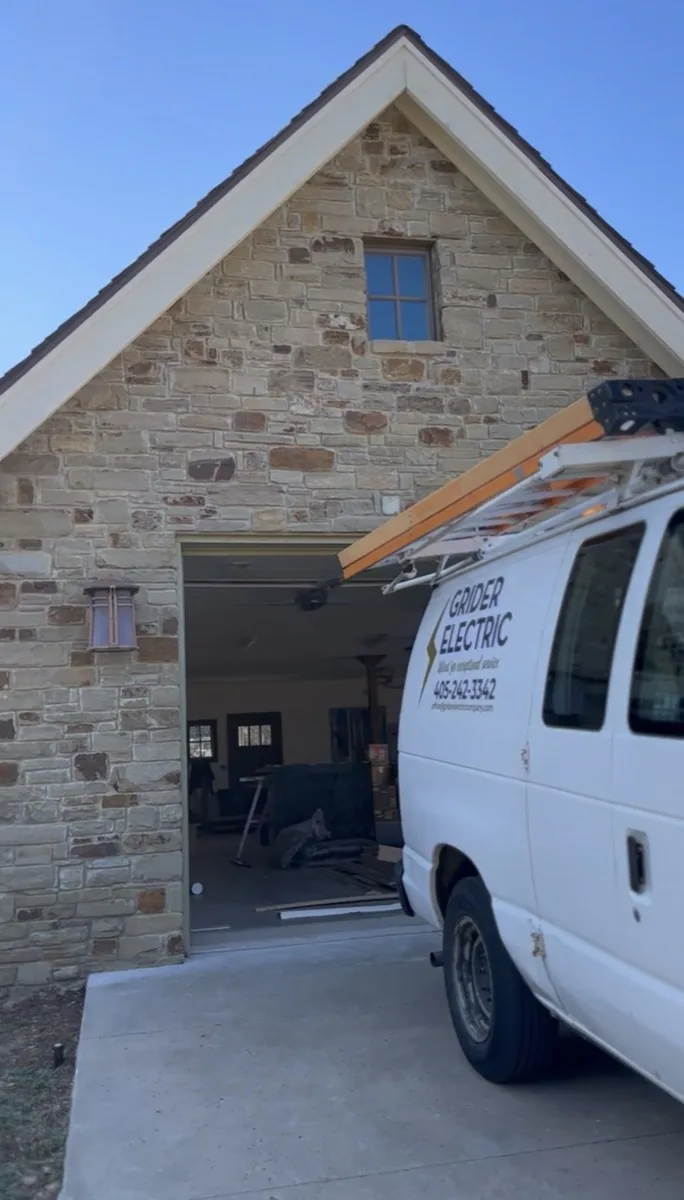 Grider Electric service van at a stone Oklahoma City home